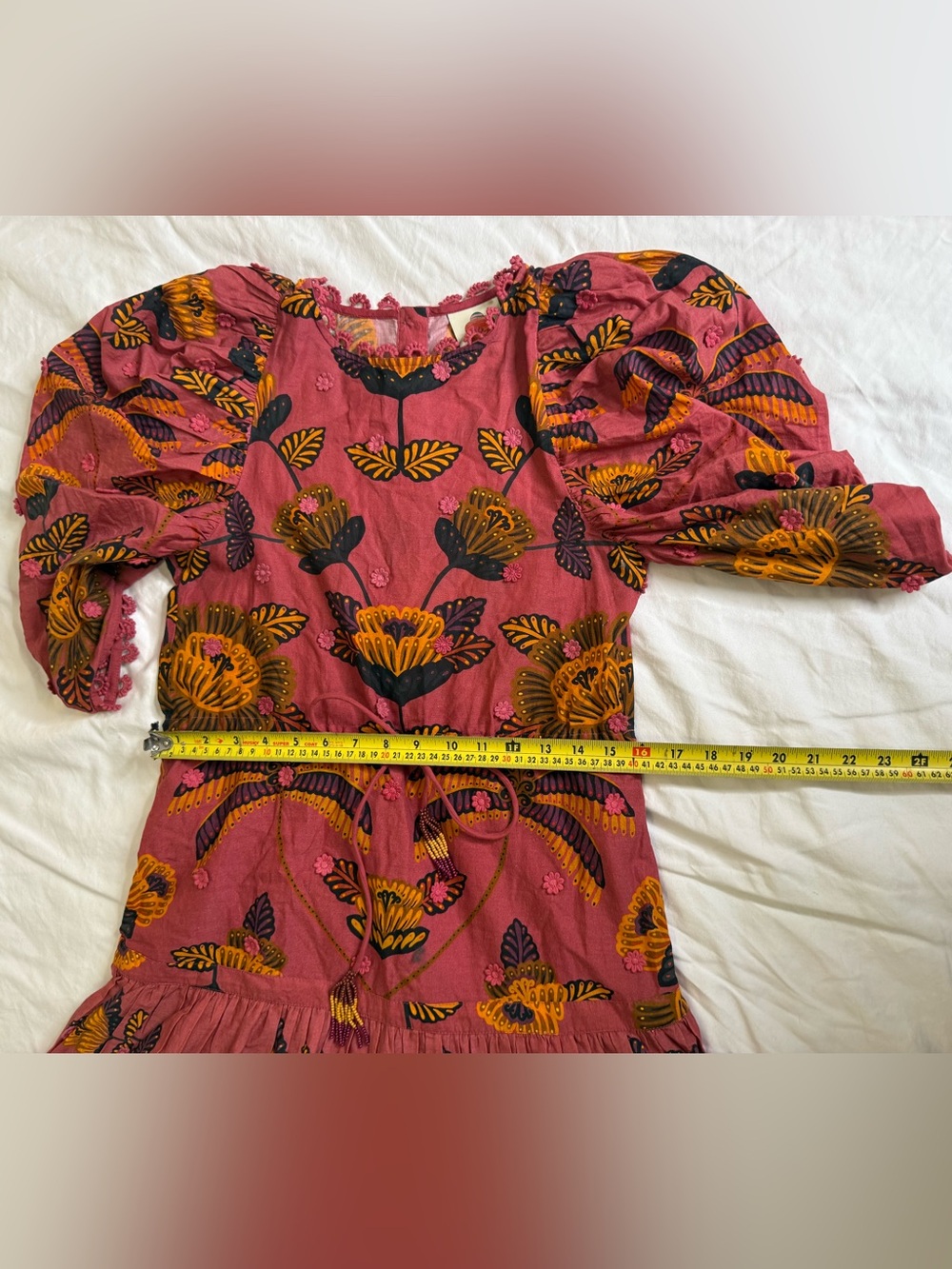 FARM Rio Pink Floral Applique Puff Sleeve Cotton Mini Dress XXS Cottagecore Boho - Picture 13 of 14